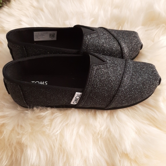 Toms Alpargatas Black Sparkly Slip on shoes size Y12 - Picture 7 of 8